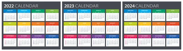 2022 2023 2024 Calendar Illustration Template Mock — Stockvector