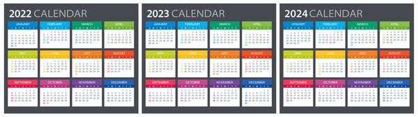 2022, 2023, 2024 Calendar - illustration Template Mock up