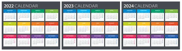 2022 2023 2024 Calendar Illustration Template Mock — 스톡 벡터