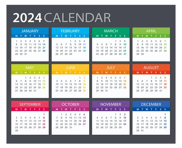 2024 Calendar Illustration Template Mock — Stok Vektör