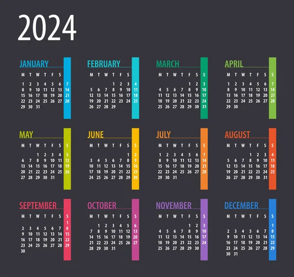 2024 Calendar Illustration Template Mock — Stockový vektor