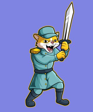cat sword mascot cartoon illustration