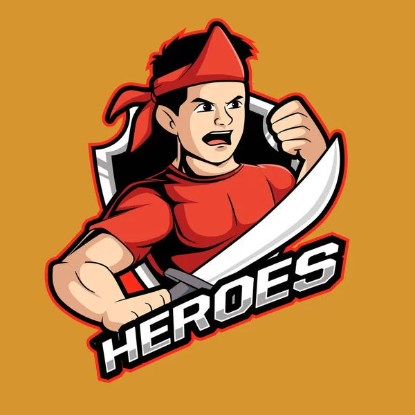 Heroes Fighter Mascot Logo Cartoon Vector Illustration — Stockový vektor