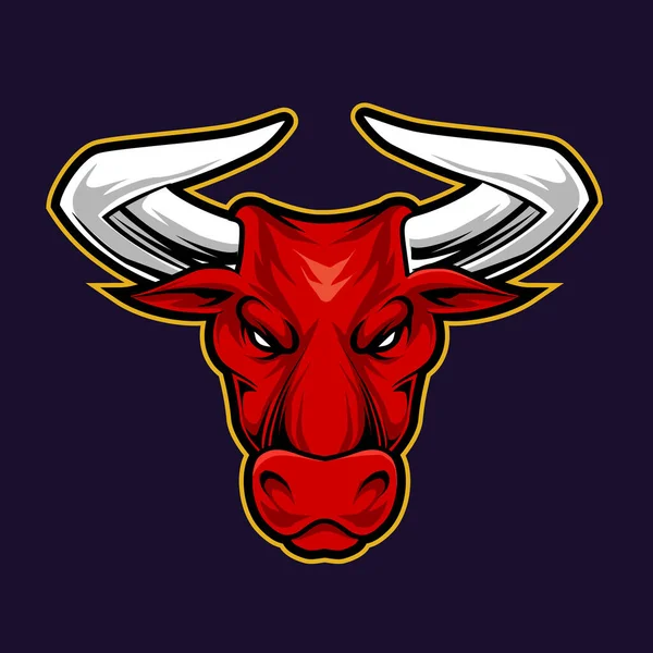 赤い雄牛頭怒っているマスコットのロゴイラスト — ストックベクタ