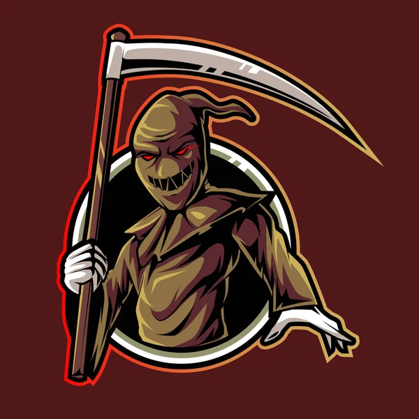 Griezelige Geest Griezelige Reaper Mascotte Logo Illustratie — Stockvector