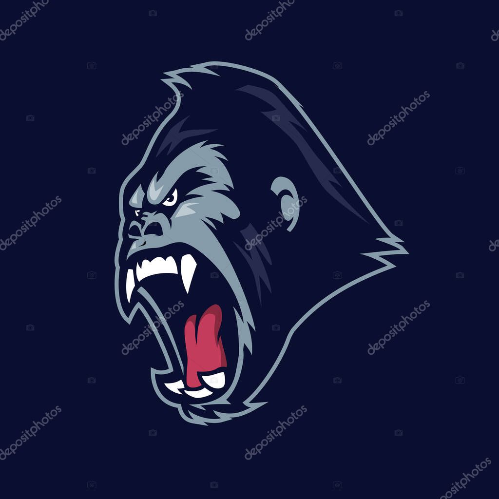 Gorilla head mascot gaming logo illustration