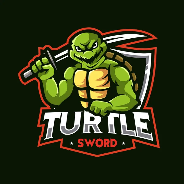 Schildkröte Ninja Maskottchen Logo Gaming Illustration Vektor — Stockvektor