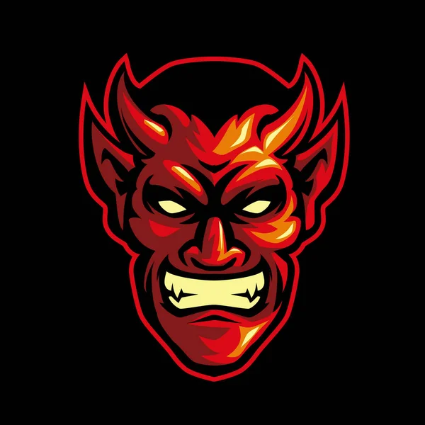 頭の悪魔マスコットのロゴゲームイラスト — ストックベクタ