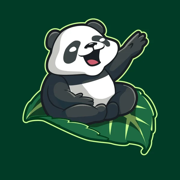Lindo Panda Sentado Hoja Divertida Ilustración — Vector de stock