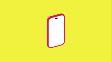 Katı beyaz ekranlı pembe bir çantadaki akıllı telefon kendi ekseni etrafında döner. Gösteri için canlandırılmış grafik