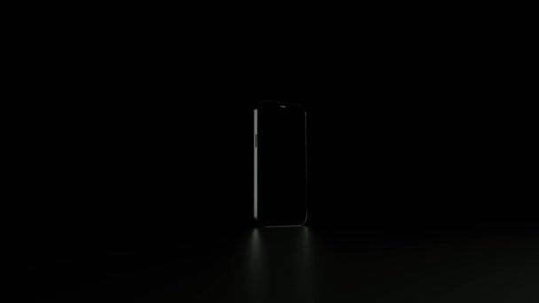 Uno Schermo Monocromatico Illumina Telefono Piedi Una Superficie Scura Grafica — Video Stock