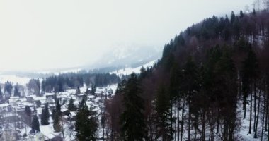 Kışın bir tepenin eteğinde kır evi olan küçük bir kasaba.