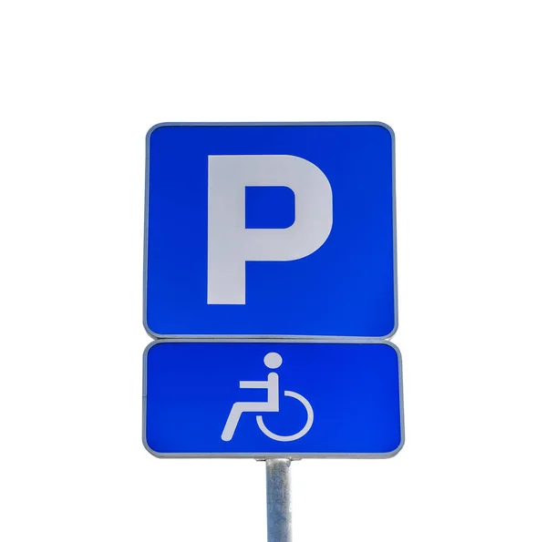 Большой Синий Знак Стоянки Знак Стоянки Инвалидов Изолированных Белом Фоне — стоковое фото
