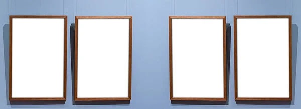 Galerij Mock Vier Frame Interieur Blauwe Muur Aan Linkerkant — Stockfoto
