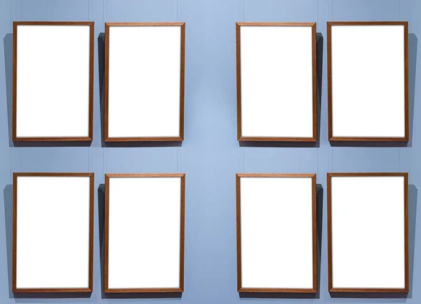 Acht Galerij Model Frame Interieur Blauwe Muur Aan Linkerkant — Stockfoto