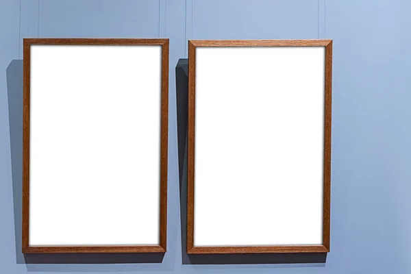 Galerij Mock Twee Frame Interieur Blauwe Muur — Stockfoto
