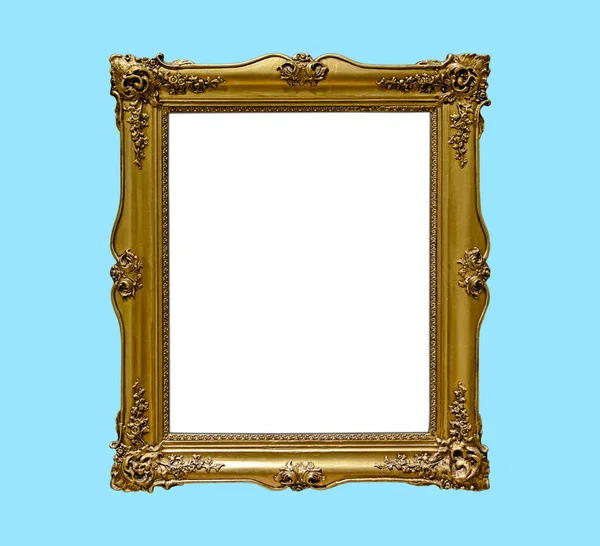 Luxo Velho Quadro Dourado Antigo Isolado Fundo Azul — Fotografia de Stock