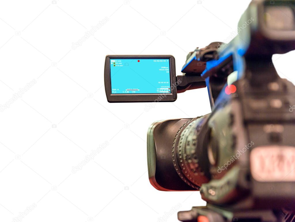 Video camera equipment on a event broadcasting isolated on white