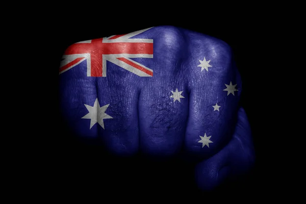 Flag Australia Painted Strong Fist Black Background — Stock Photo, Image