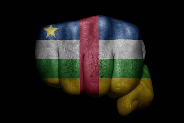 Flagge Der Zentralafrikanischen Republik Auf Starker Faust Auf Schwarzem Hintergrund — Stockfoto