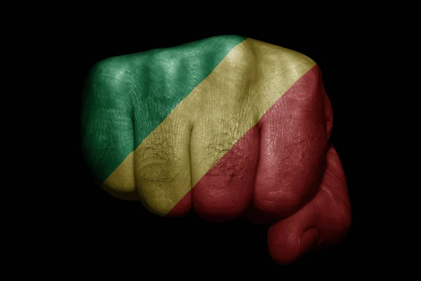 Flagge Der Republik Kongo Auf Starker Faust Auf Schwarzem Hintergrund — Stockfoto