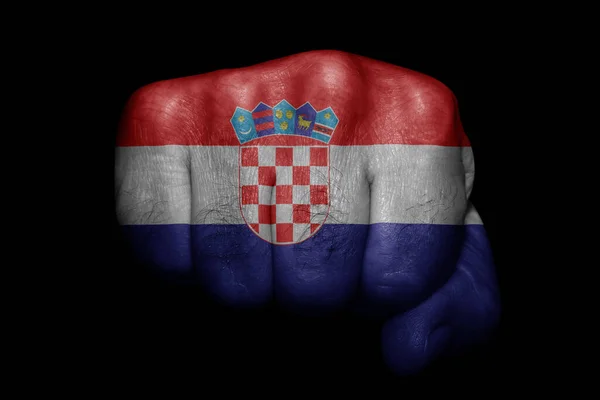 Vlag Van Kroatië Geschilderd Sterke Vuist Zwarte Achtergrond — Stockfoto