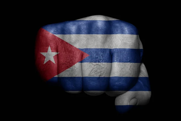 Bandera Cuba Pintada Sobre Puño Fuerte Sobre Fondo Negro — Foto de Stock