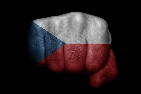 Flagga Tjeckien Målad Stark Knytnäve Svart Bakgrund — Stockfoto