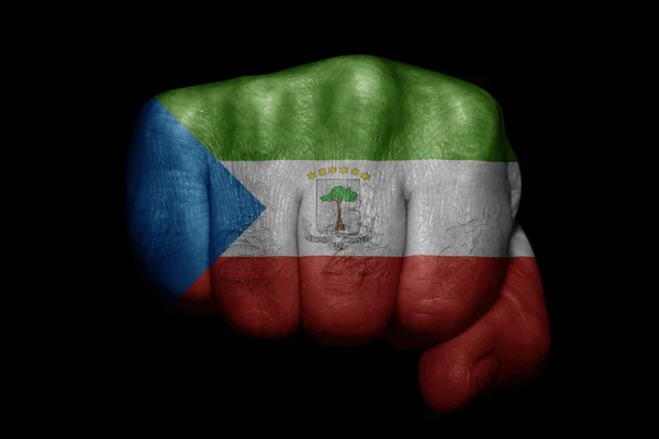 Flag Equatorial Guinea Painted Strong Fist Black Background — Stock Photo, Image
