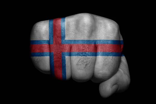 Flag Faroe Islands Painted Strong Fist Black Background — Stock Photo, Image