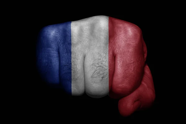 Flag France Painted Strong Fist Black Background — Stock Photo, Image