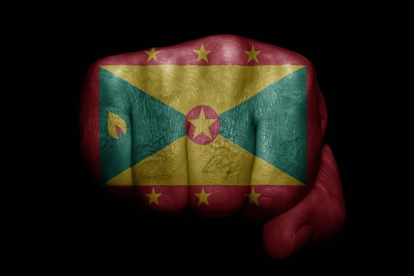 Flagge Von Grenada Auf Starker Faust Auf Schwarzem Hintergrund Gemalt — Stockfoto