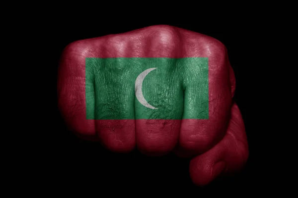Zászló Maldív Szigetek Festett Erős Ököl Fekete Háttér — Stock Fotó