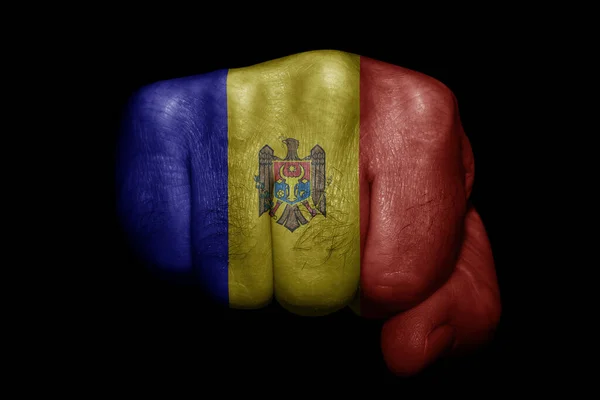 Σημαία Της Μολδαβίας Ζωγραφισμένη Ισχυρή Γροθιά Μαύρο Φόντο — Φωτογραφία Αρχείου