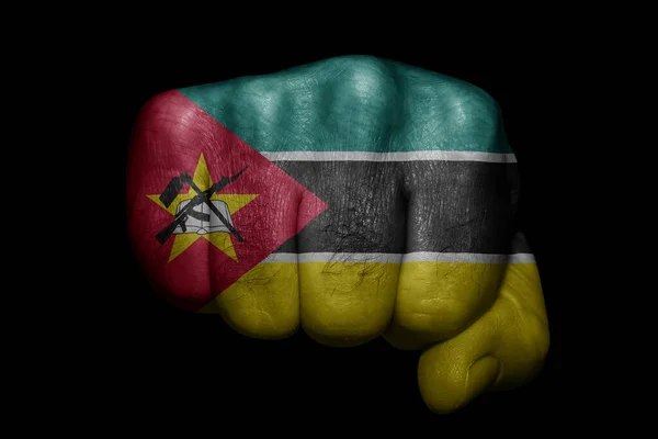 Flag Mozambique Painted Strong Fist Black Background — Stock Photo, Image