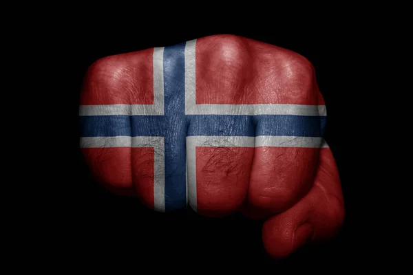 Прапор Норвегії Намальований Міцному Кулаку Чорного Фону — стокове фото