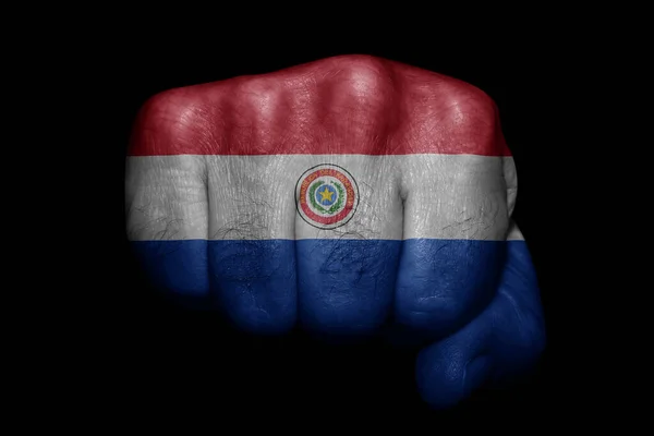 Vlag Van Paraguay Geschilderd Sterke Vuist Zwarte Achtergrond — Stockfoto