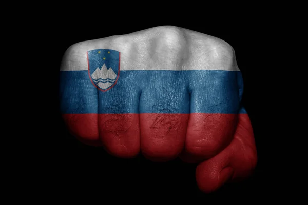Флаг Словении Нарисован Сильном Кулаке Черном Фоне — стоковое фото
