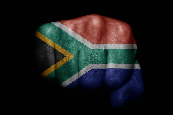 Flagga Sydafrika Målad Stark Knytnäve Svart Bakgrund — Stockfoto