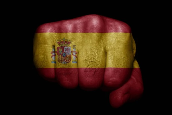 Flagga Spanien Målade Stark Knytnäve Svart Bakgrund — Stockfoto