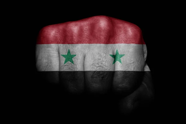 Flag Syria Painted Strong Fist Black Background — Stock Photo, Image