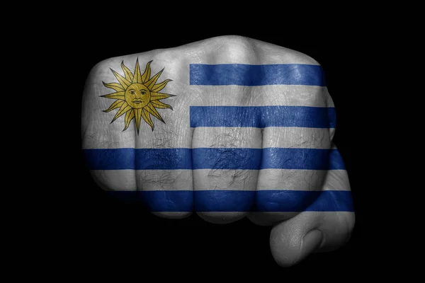 Bandera Uruguay Pintada Sobre Puño Fuerte Sobre Fondo Negro —  Fotos de Stock