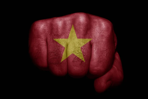 Vlag Van Vietnam Geschilderd Sterke Vuist Zwarte Achtergrond — Stockfoto