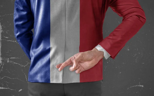 Kurtka Biznesmena Flagą Francji Kciukami Plecami — Zdjęcie stockowe