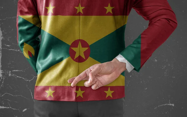 Kurtka Biznesmena Flagą Grenady Kciukami Plecami — Zdjęcie stockowe