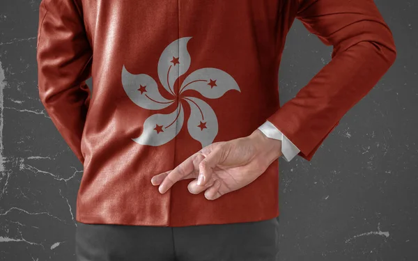 Chaqueta Hombre Negocios Con Bandera Hong Kong Con Los Dedos —  Fotos de Stock