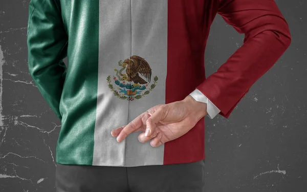 Chaqueta Empresario Con Bandera México Con Los Dedos Cruzados Detrás —  Fotos de Stock
