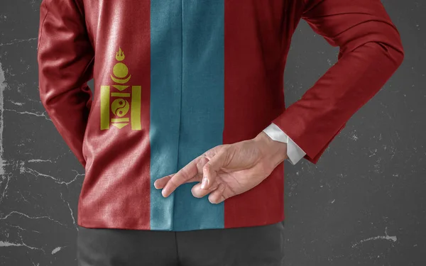 Geschäftsmann Jacke Mit Flagge Der Mongolei Die Daumen Hinter Dem — Stockfoto