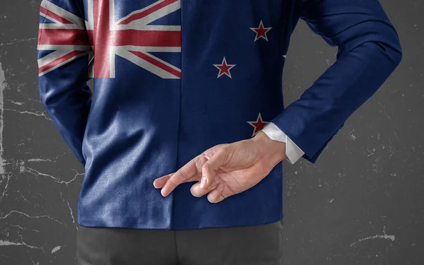 Chaqueta Hombre Negocios Con Bandera Nueva Zelanda Con Los Dedos —  Fotos de Stock