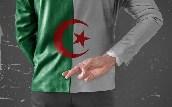 Jacka Flagga Algeriet Affärsman Med Fingrarna Korsade Bakom Ryggen — Stockfoto